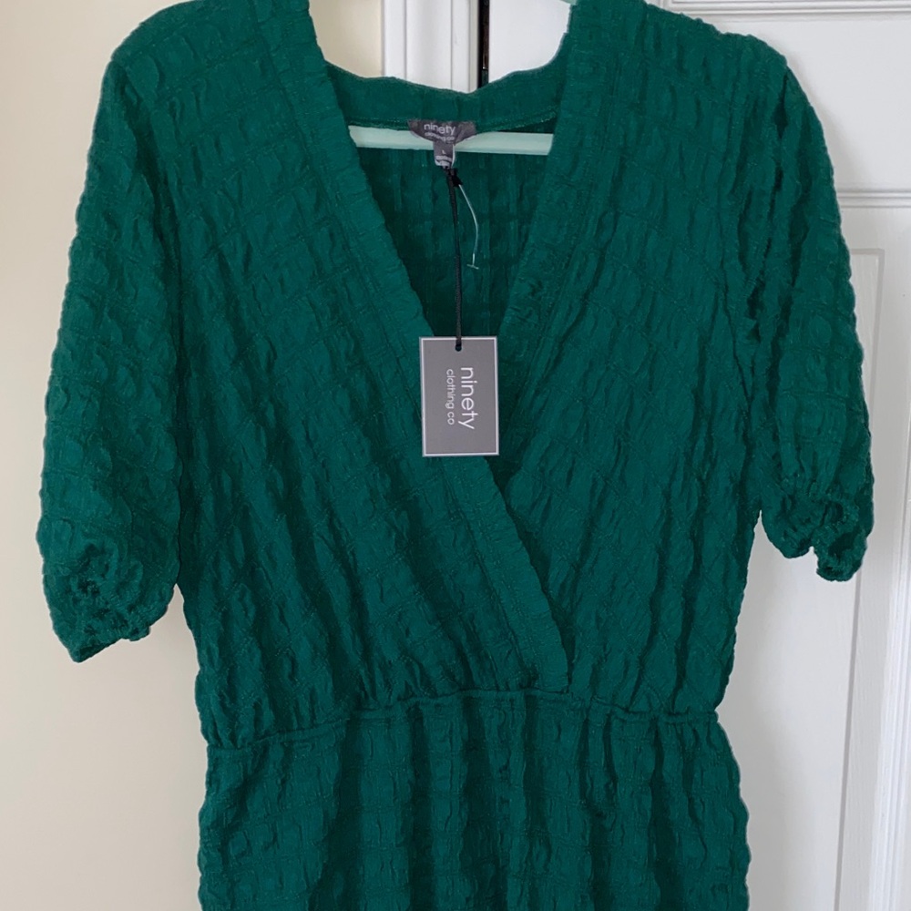 Ninety Emerald Textured V-Neck Dress